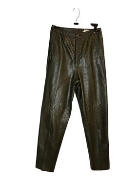 VTG 80s LANNA Olive Green High Waisted Genuine Leather Pants Straight Leg Size 8